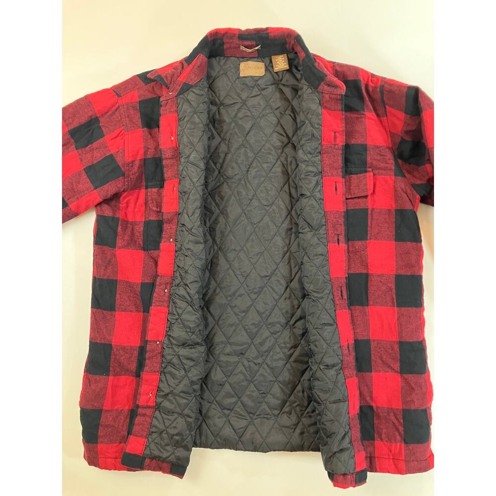 St Johns Bay XL Buffalo Plaid Flannel Shirt Jacket Quilted Lined Red Black